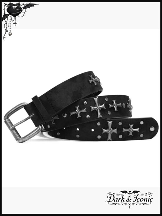 Studded Punk Rock Belt with Cross Rivets for Women main image 4